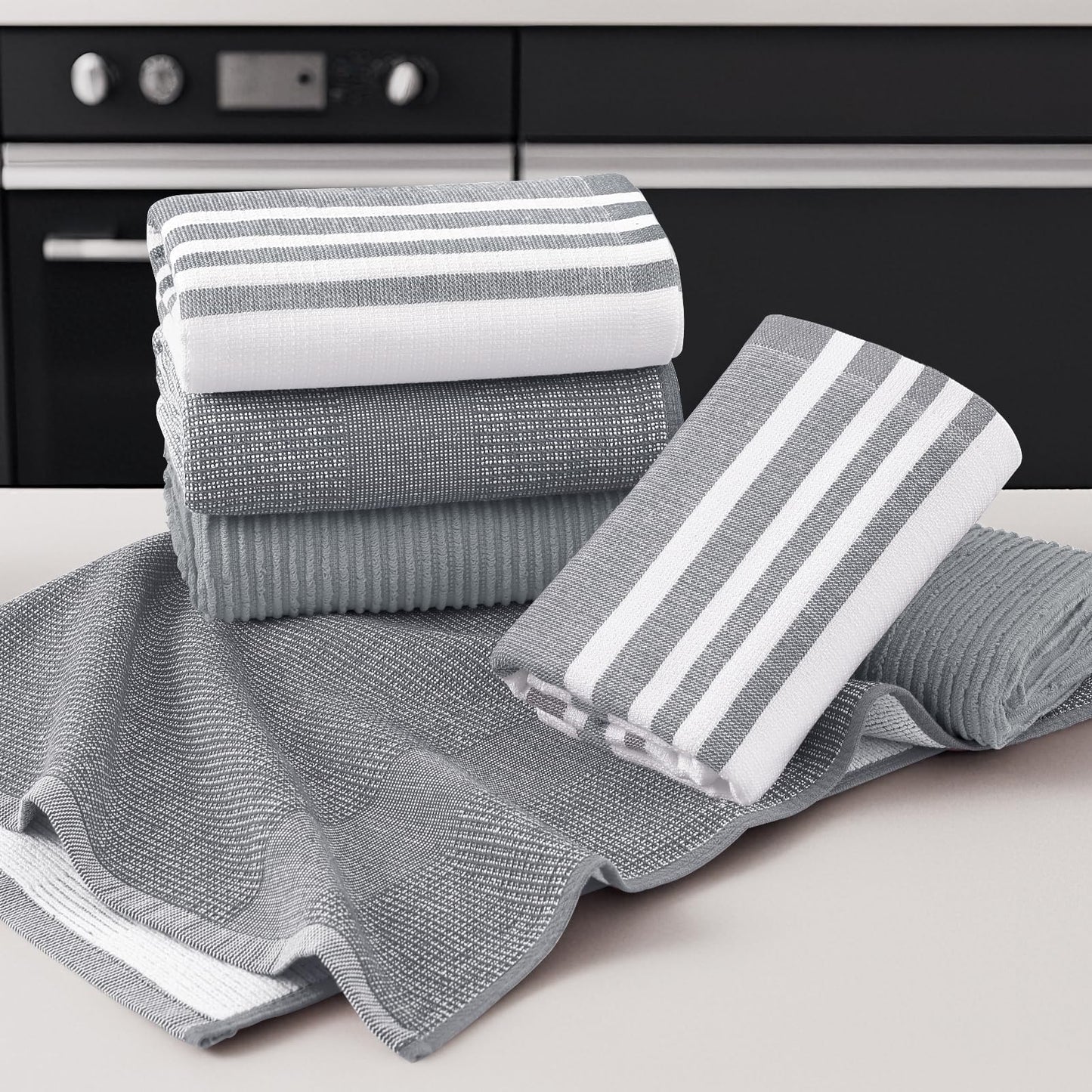 Homaxy Premium Kitchen Towels(18”x 28”, 6 Pack), Large Cotton 380 GSM Kitchen Hand Towels, Soft and Absorbent Terry Dish Towels, Multipurpose Tea Towel Set with Hanging Loop, Grey