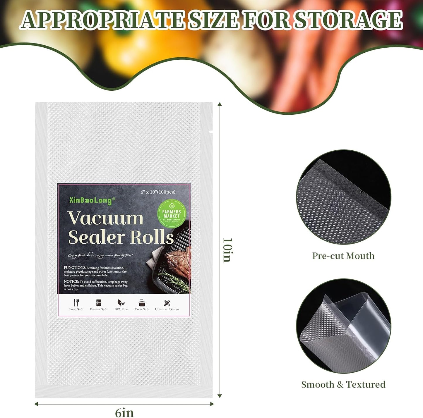 Vacuum Sealer Bags - 100 Quart 6" x 10" | Commercial Grade BPA-Free for Food Storage & Sous Vide