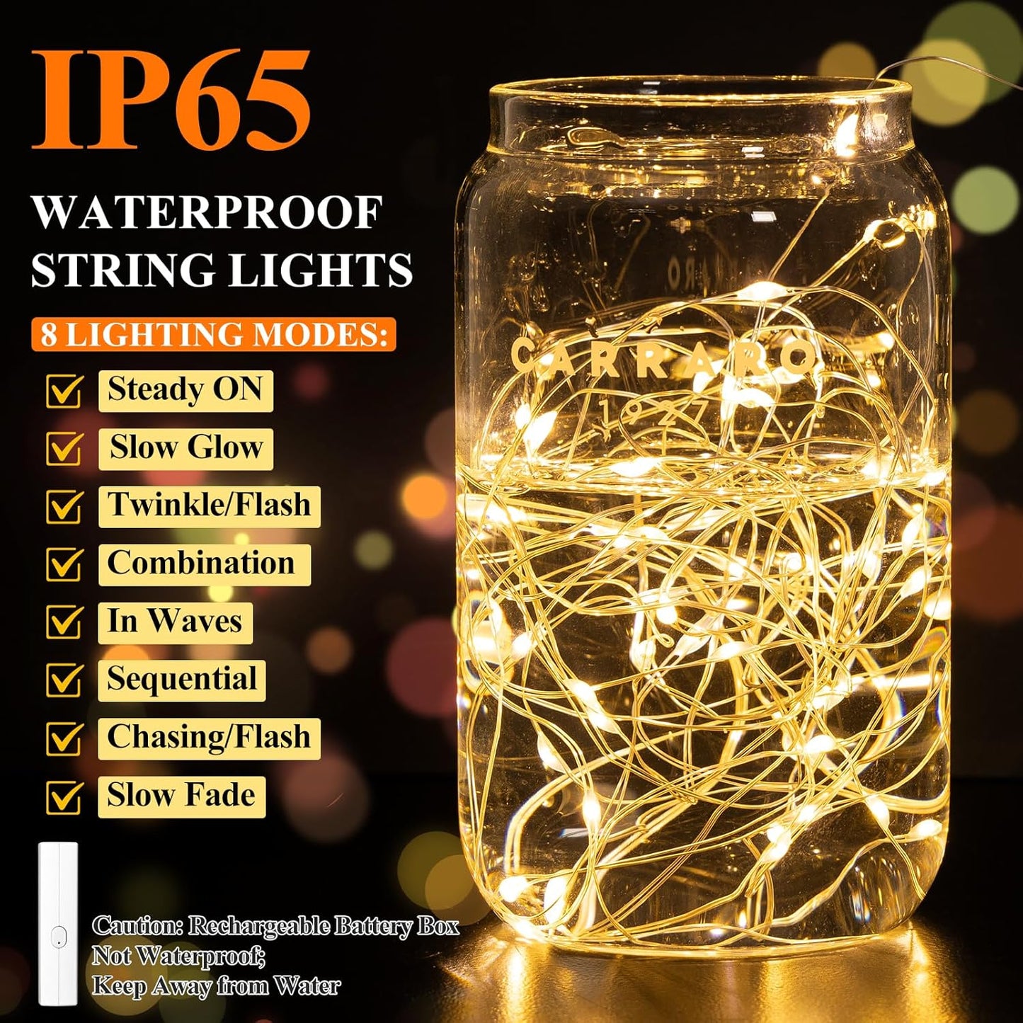 Lakumu LED Fairy Lights - Rechargeable Twinkle String Lights with Timer | 5M/16FT Warm White for Bedroom & Decor