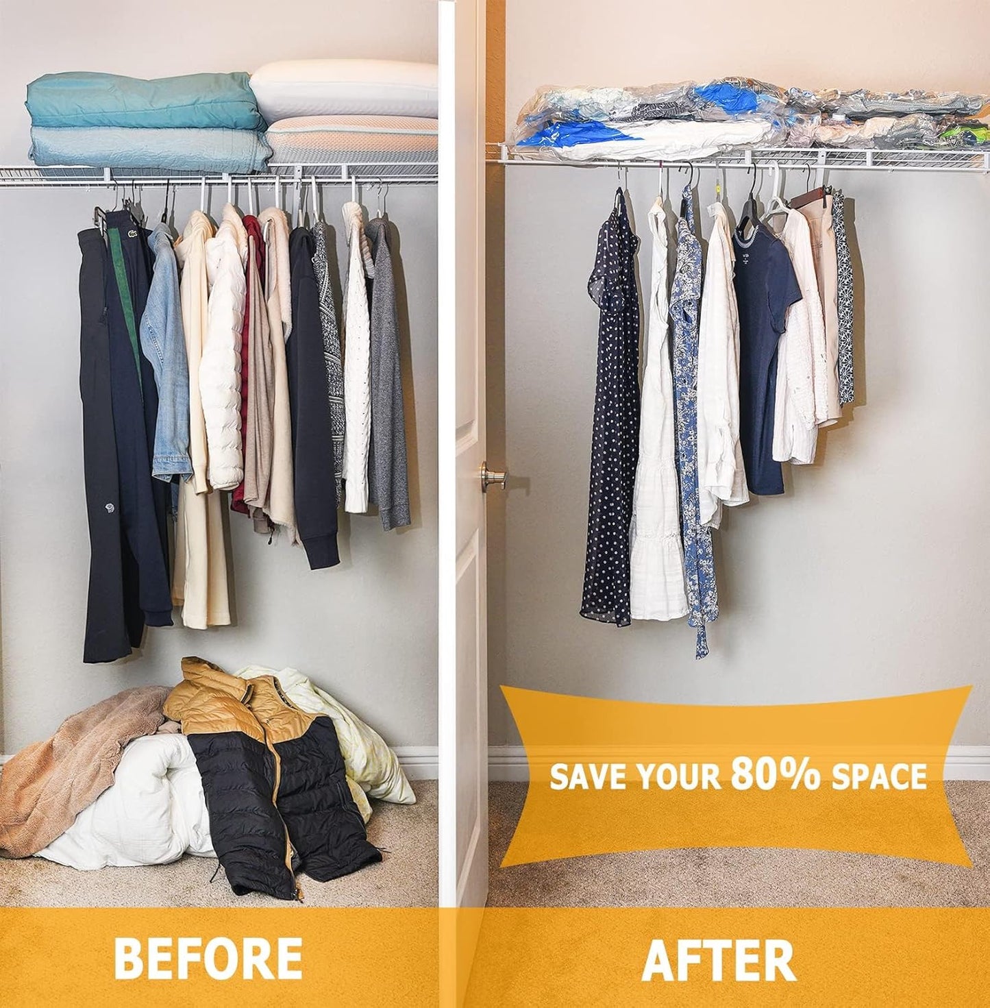 MEIQIHOME Vacuum Storage Bags - Space Saver Sealer for Clothing, Pillows & Bedding | 6 Large Bags