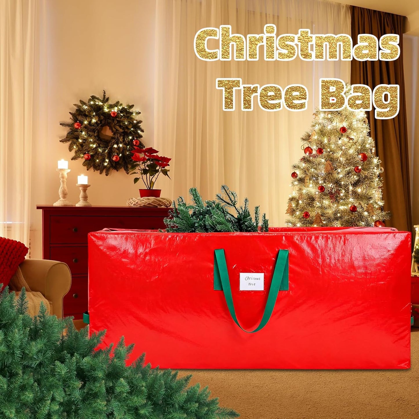 KRYSTY Christmas Tree Storage Bag - Durable Heavy-Duty Design for 9 ft Trees | Protects Against Dust & Moisture - Red