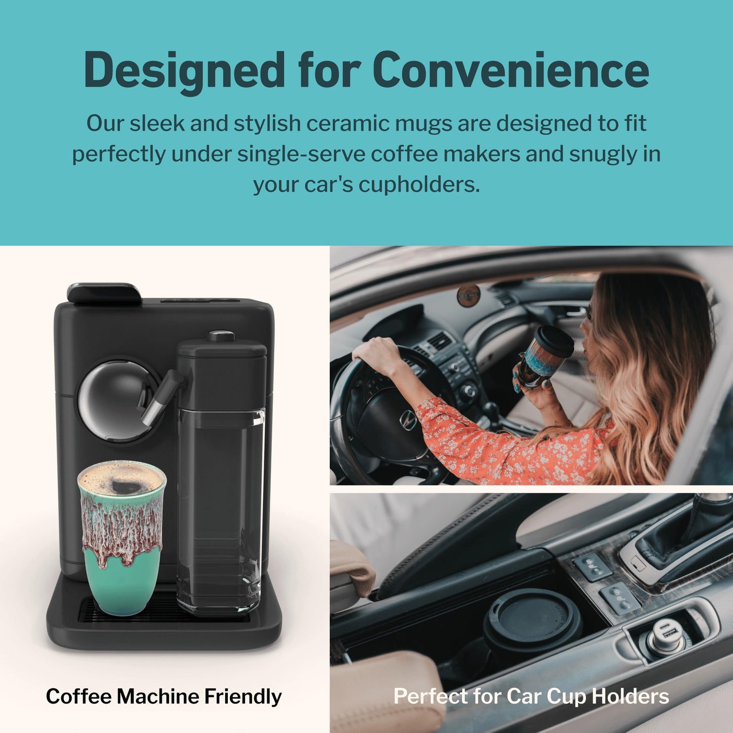 NOVA CERAMICS Travel Mug On the Go Coffee Tumbler Microwave & Dishwasher Safe Green Tumbler - Gifts For Women Men Him Her 16oz Nebula