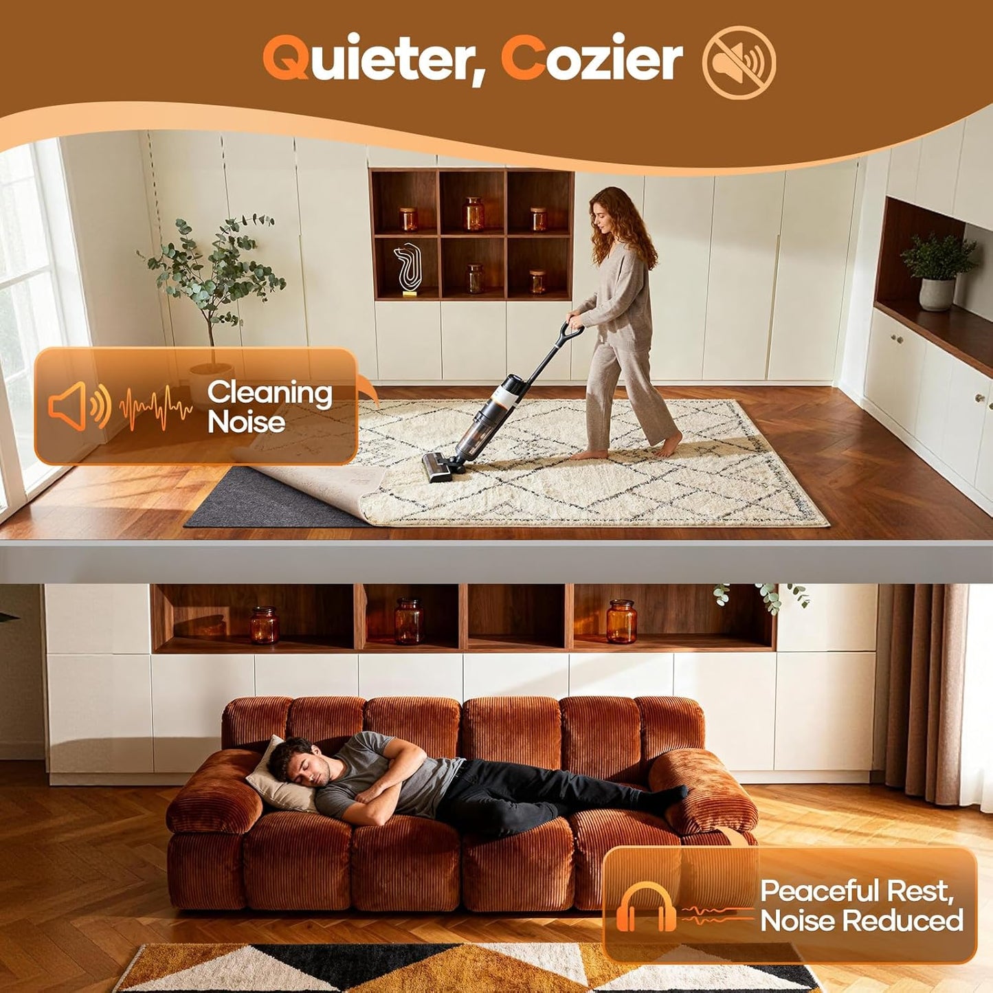 Veken Non-Slip Rug Pad - Cushioned Gripper for Hardwood Floors | 8 x 10 Ft, 1/8 Inch Thick
