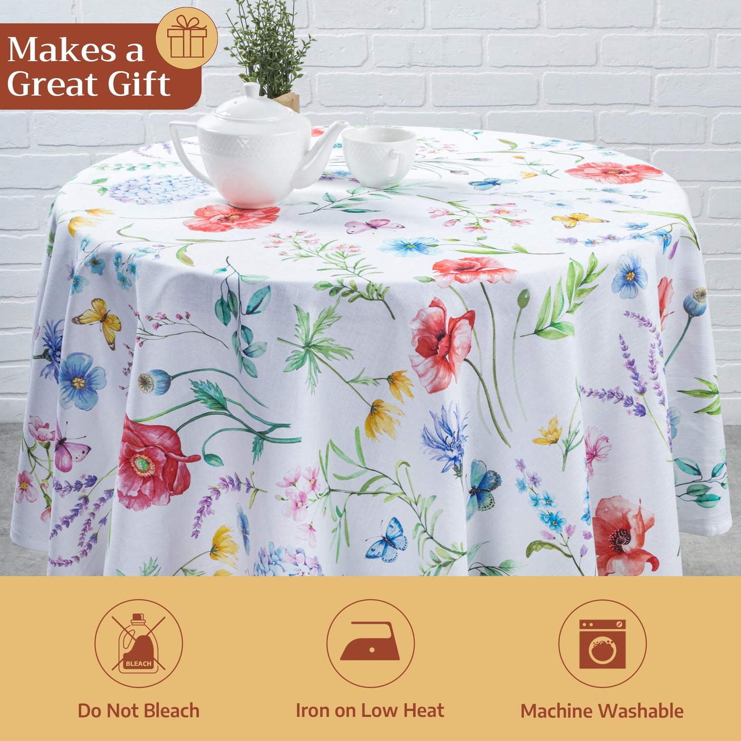 Maison d' Hermine Table Cloth Round Table 100% Cotton 69 Round Inches Tablecloth Reusable Decorative for Dining Kitchen Room Farmhouse Home Gifts for Mothers Day Spring Summer - Just Floral