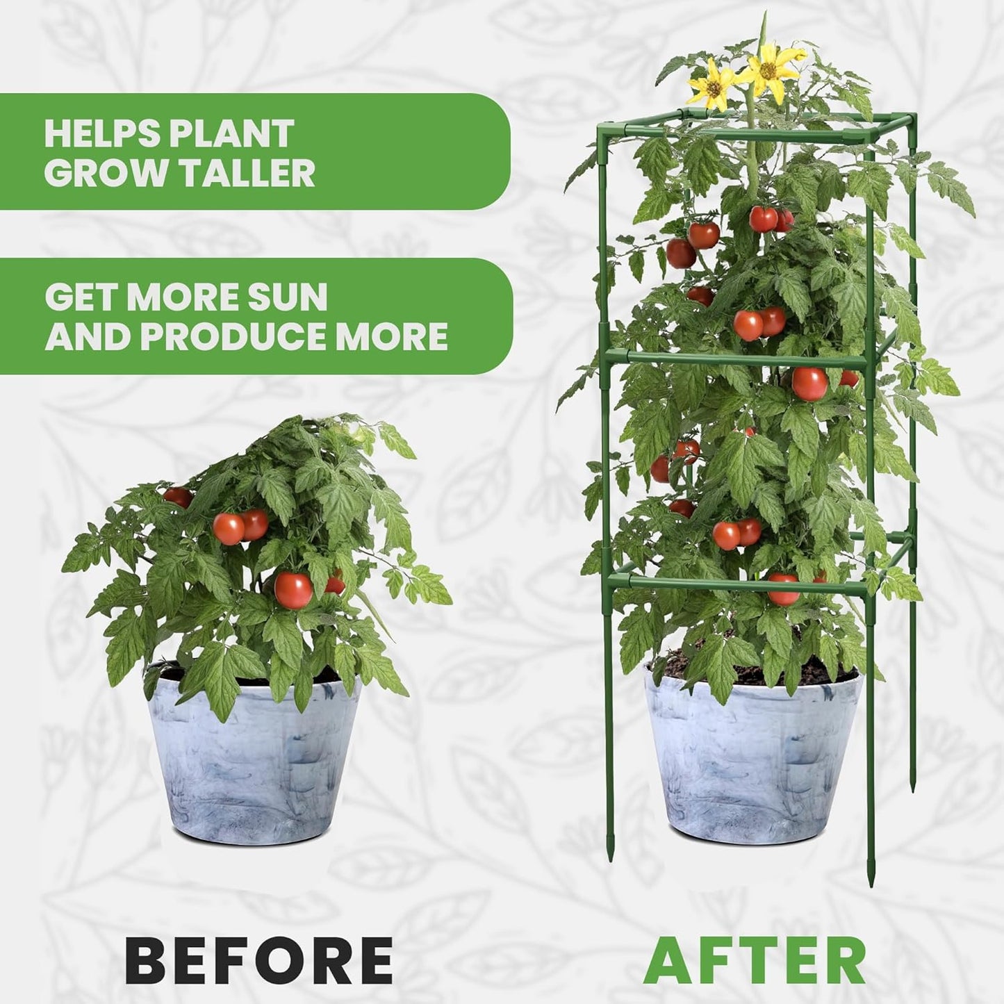 Square Tomato Cage - Durable Plant Support for Vegetables & Climbing Plants | 3 Pack - Up to 41” Tall