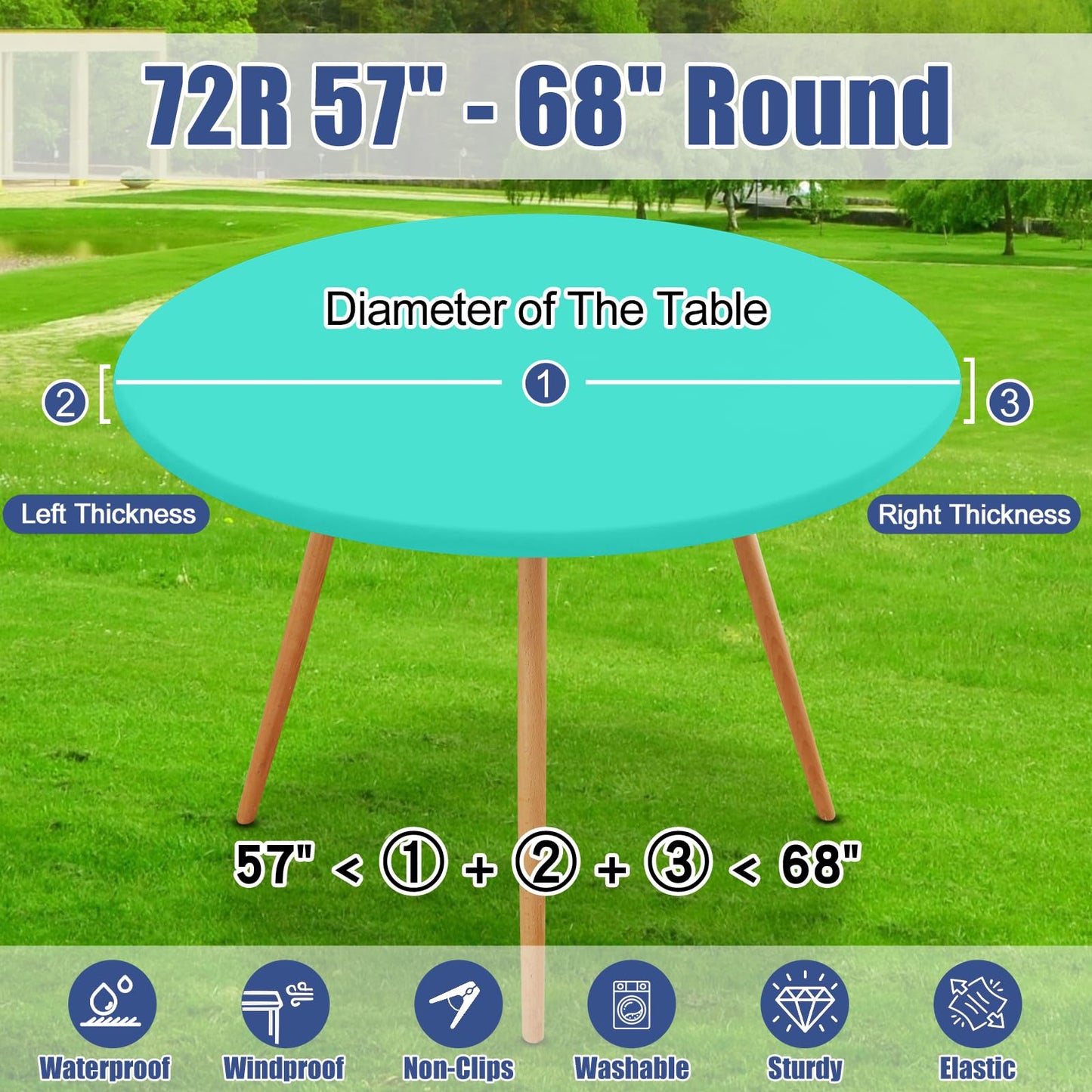 Moosfor Round Spandex Tablecloth, Elastic Fitted Waterproof Tablecloths for 57"-68" Tables, Stretch Washable Picnic Table Cover for Camping, Dining, Indoor and Outdoor,Aqua Blue