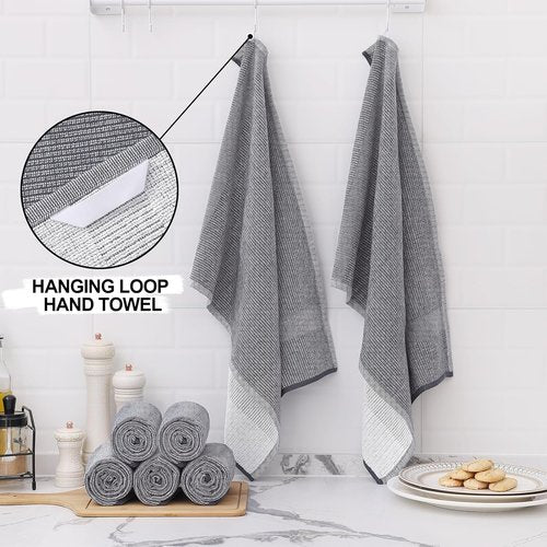 Homaxy Premium Kitchen Towels - Highly Absorbent Cotton Dish Towels (18”x28”, 6 Pack) | Grey with Hanging Loop
