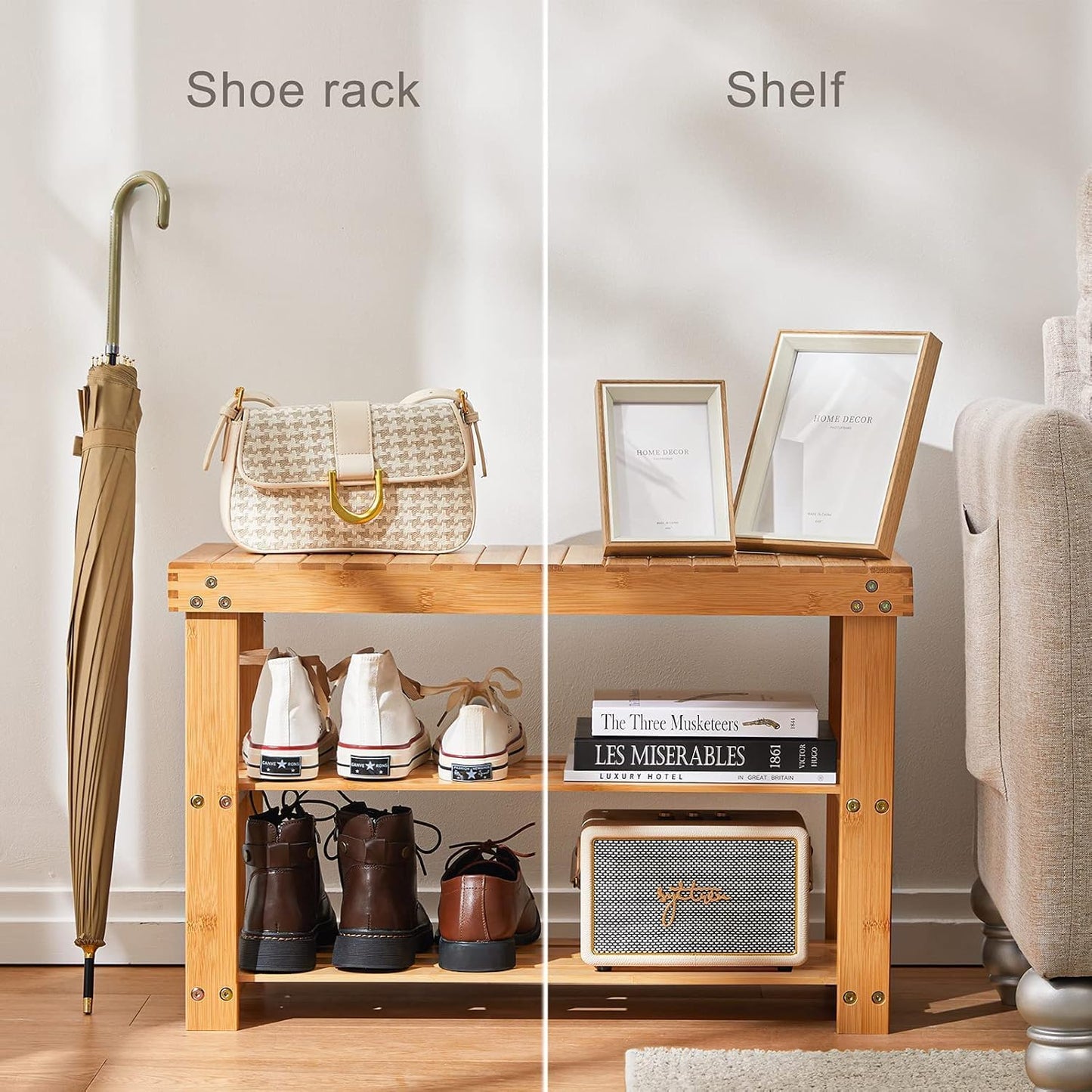 Pipishell 3-Tier Bamboo Shoe Rack Bench - Sturdy Organizer Holds Up to 300lbs | Ideal for Entryway & Living Room