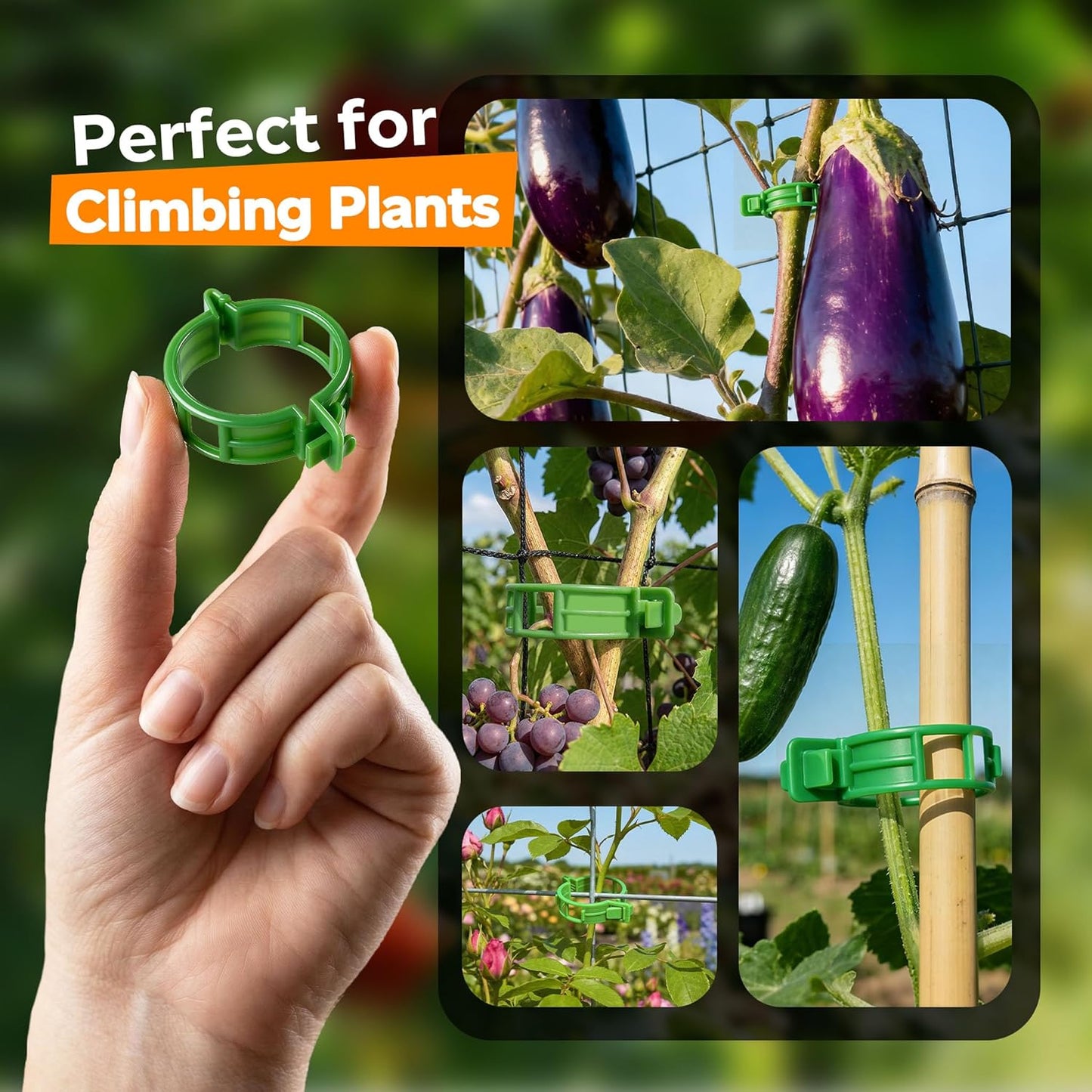 Skiennix 100pcs Tomato Clips - Durable Plastic Trellis Support for Climbing Plants | Reusable Garden Clips for Healthy Growth