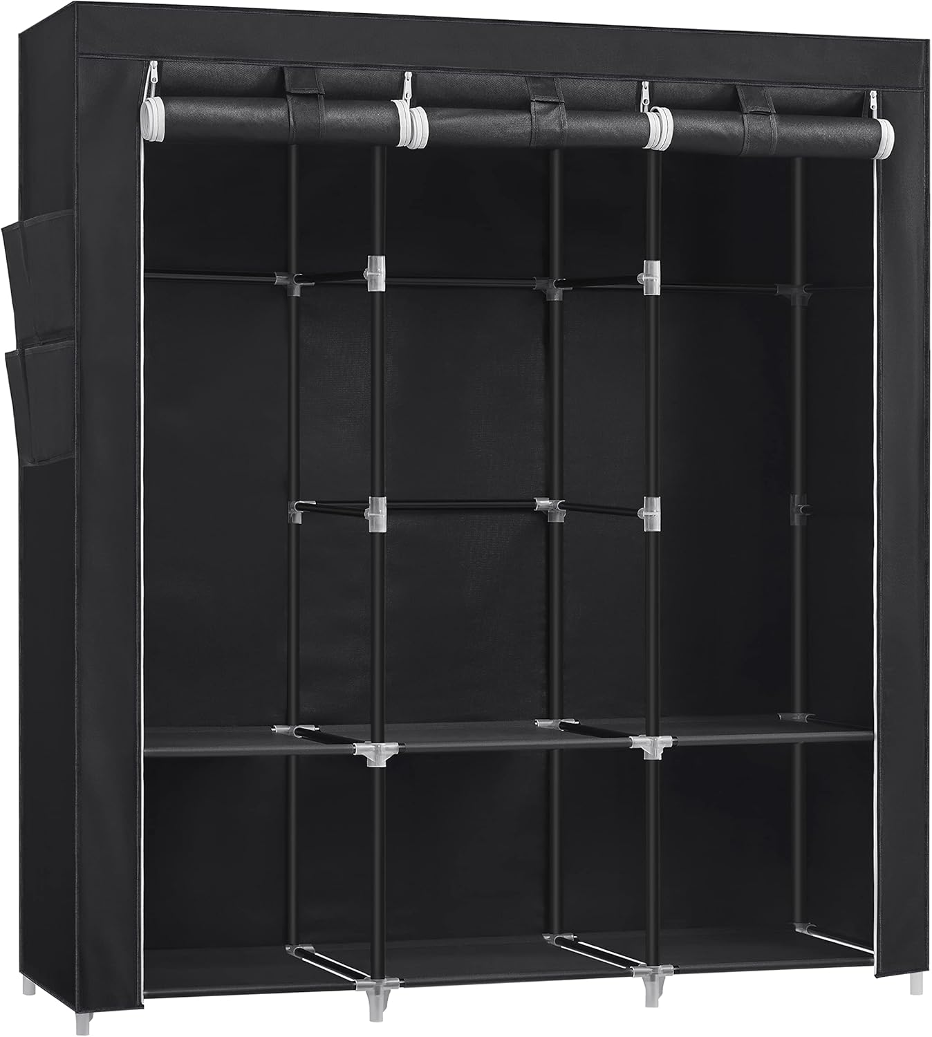 SONGMICS Portable Closet - Wardrobe Organizer with Cover, 3 Rods & Shelves, 51.2" x 17.7" x 65.7", Ink Black