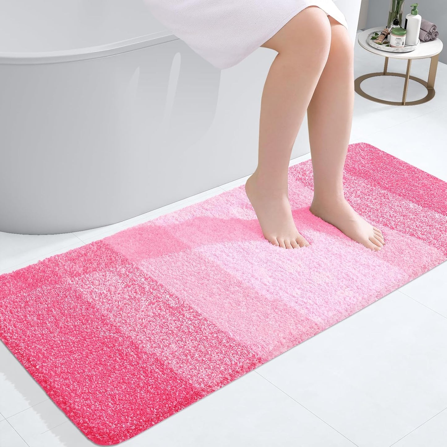 OLANLY Bathroom Runner Rug - Extra Soft Microfiber Mat, Quick Dry & Washable, 47x20 Inches, Pink