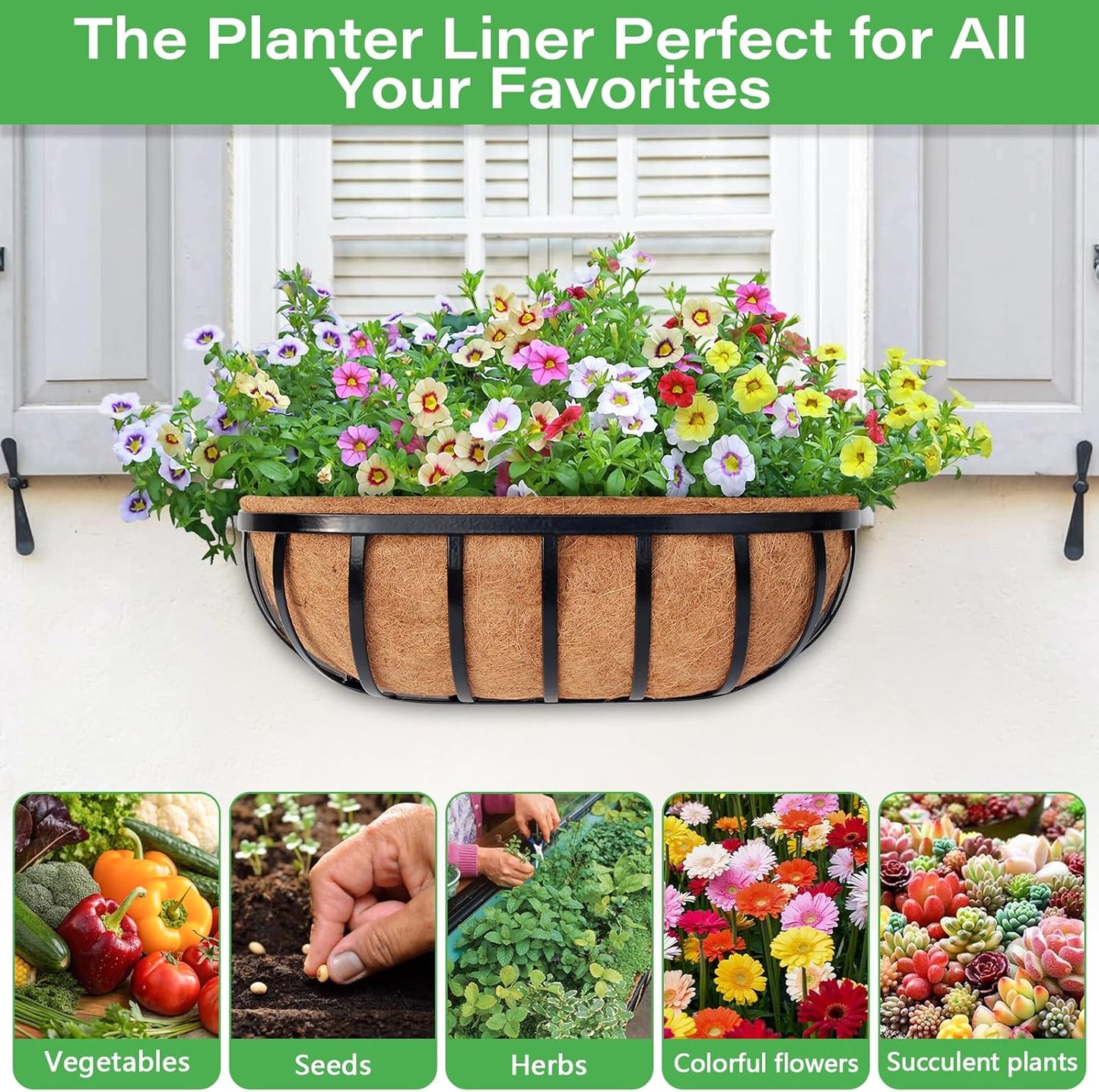 Legigo 30-Inch Coco Liner for Planters - 2 Pack Coconut Coir Basket Liners for Window Boxes & Wall Planters