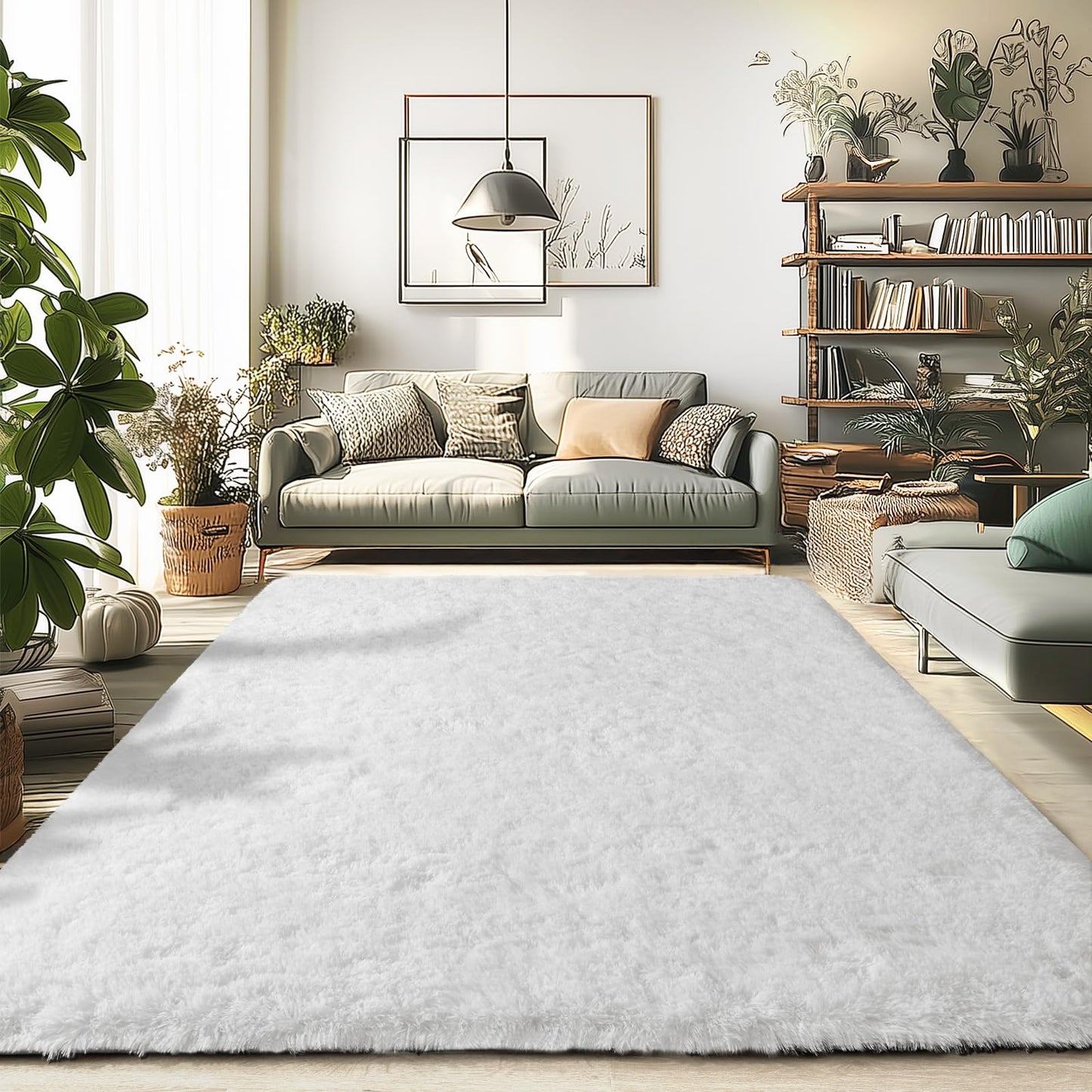 Merelax Soft Modern Indoor Large Shaggy Rug for Bedroom Livingroom Dorm Kids Room Home Decorative, Non-Slip Plush Fluffy Furry Fur Area Rugs Comfy Nursery Accent Floor Carpet 5x8 Feet, Ivory