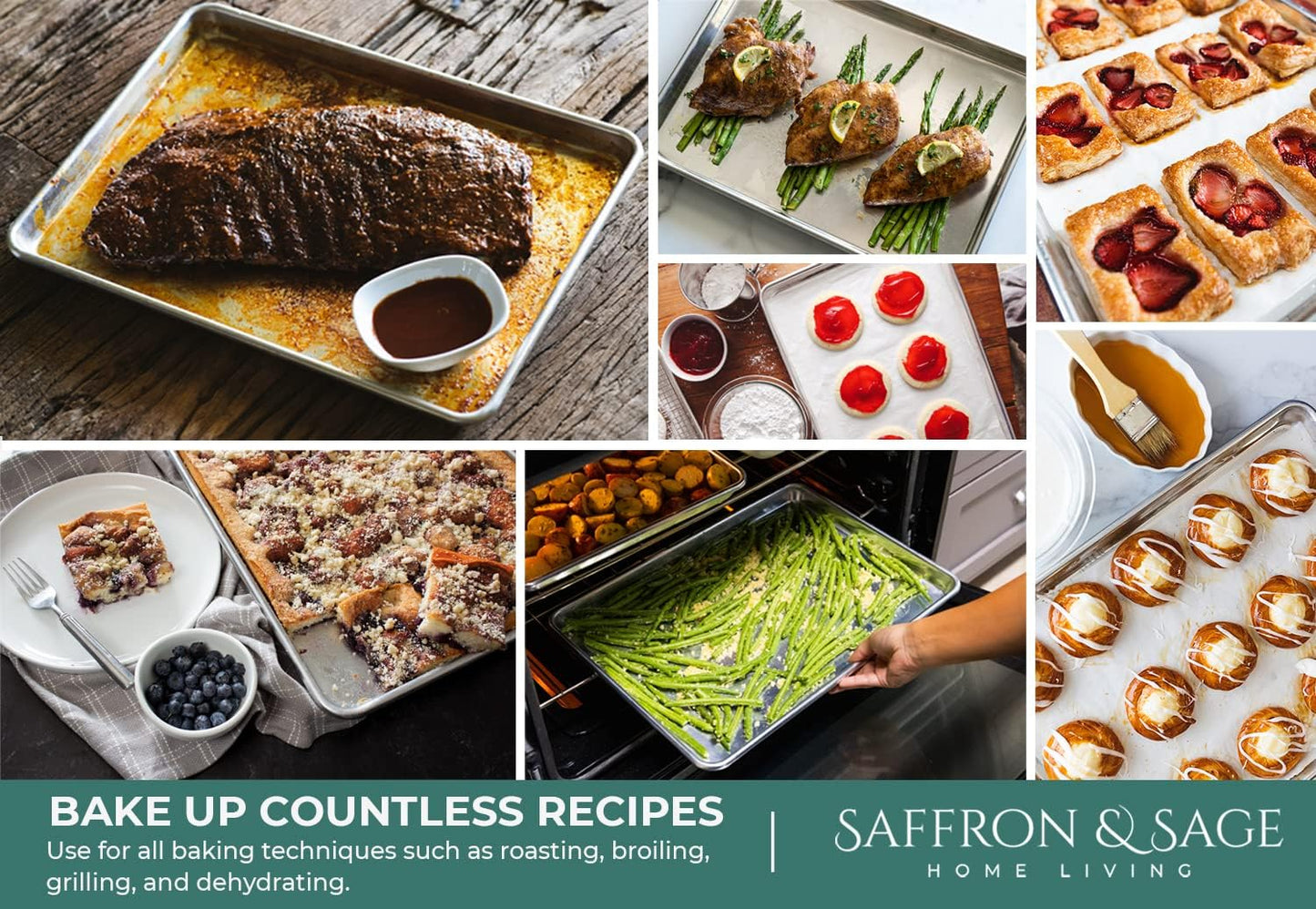 Saffron & Sage Home Living Commercial Quality Cookie Sheet Pan - 18x13 Heavy-Duty Aluminum Set (2 Pack)