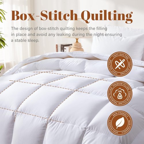 Feather and Down Comforter - Luxurious All-Season Queen Size Duvet Insert | 100% Cotton Cover, Soft & Fluffy, 90 x 90 Inches