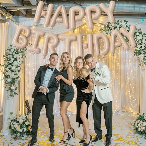 Happy Birthday Balloon Banner Beige, 16 Inch Neutral Tan Self Inflating Happy Birthday Foil Balloon, Nude Born Day Bunting Banner Letter Balloons for Men Women Bday Party Decorations Supplies
