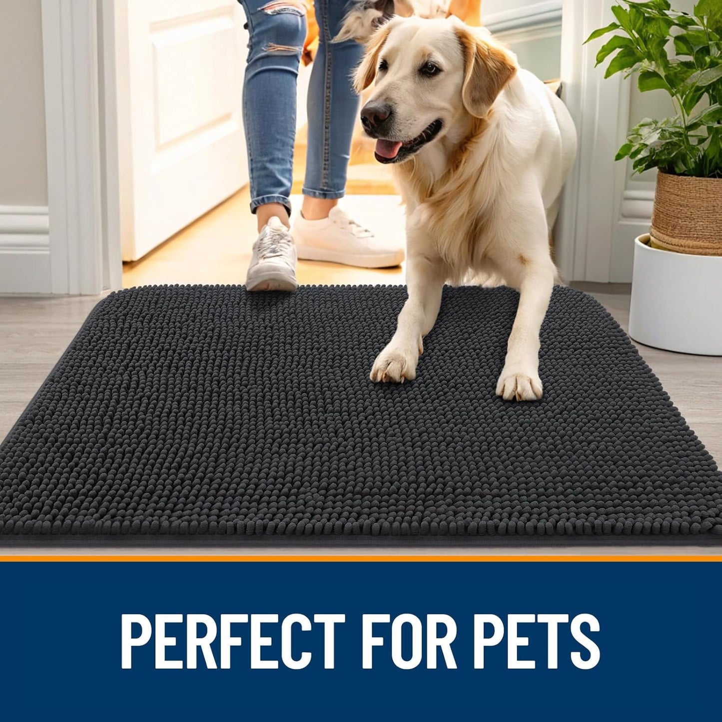 OLANLY Dog Door Mat - Absorbent Non-Slip Washable Doormat for Muddy Paws | 47x24 Dark Grey