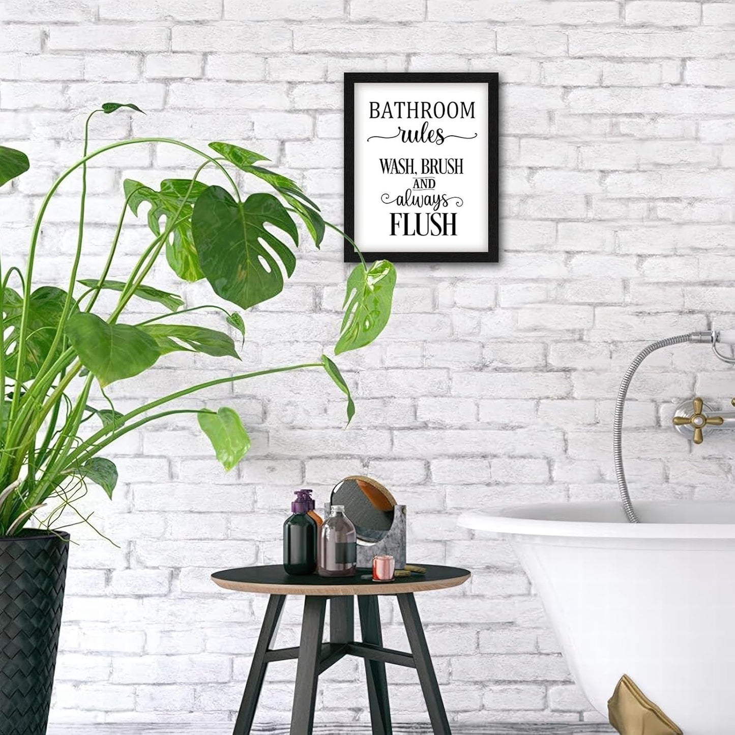 Regine Switzerland Funny Bathroom Wall Art - Framed 8x10 Toilet Rules Canvas Print | Essential Black and White Decor