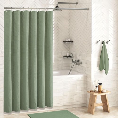 Dynamene Sage Green Shower Curtain - Luxury Waffle Textured Heavy Duty 256GSM Polyester | 72"x72" with Hooks