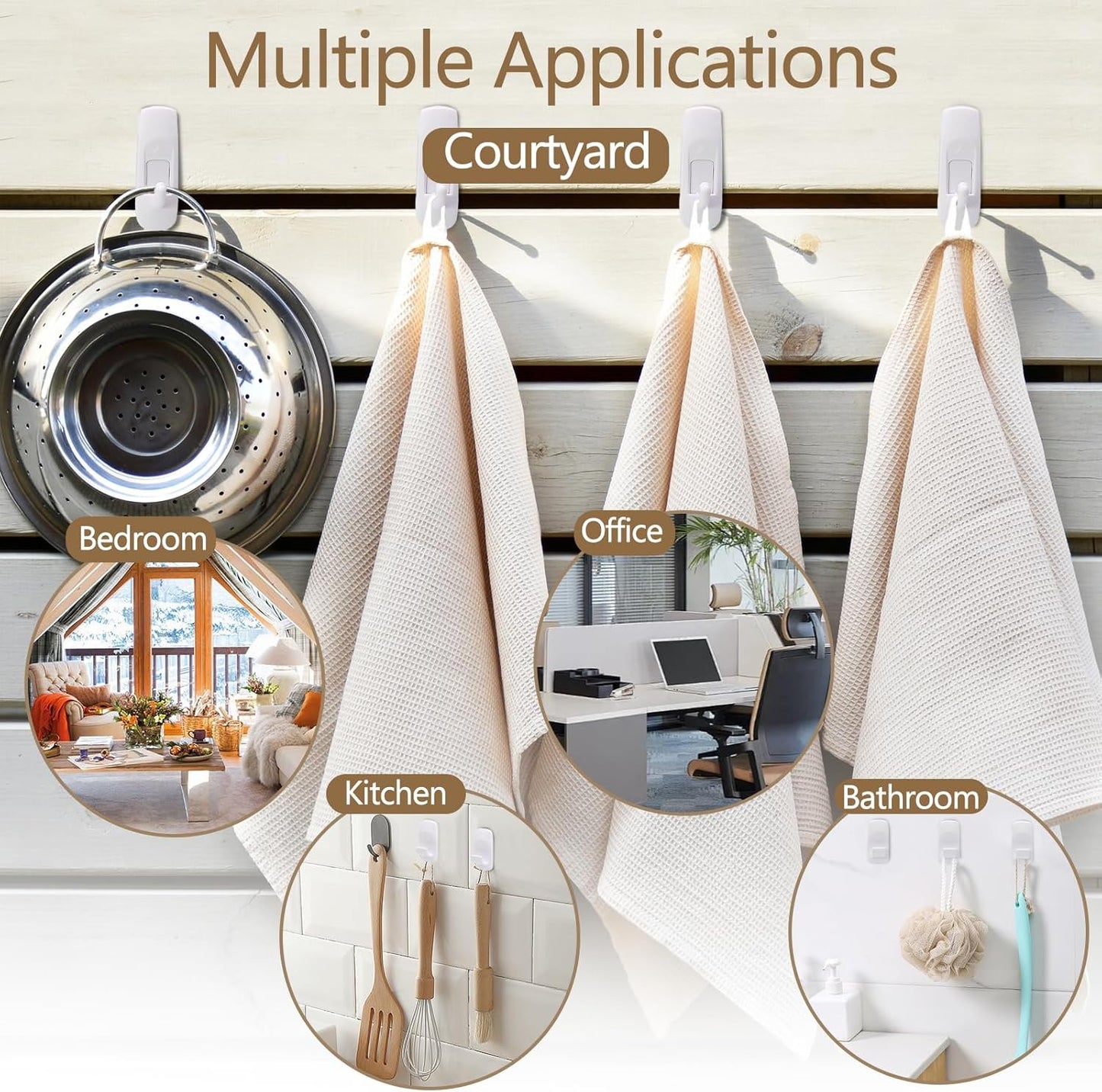 Skiennix Large Utility Hooks - Damage-Free Hanging with 14 Adhesive Strips | Holds Up to 4 lb