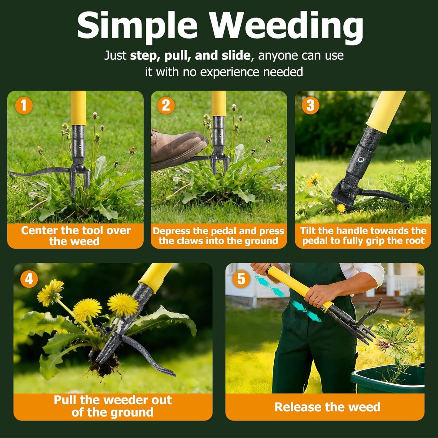 Regine Switzerland Weed Puller Tool - Heavy Duty Stand-Up Weeder with Slide-Release Ejection | Long Handle for Easy Lawn & Garden Use