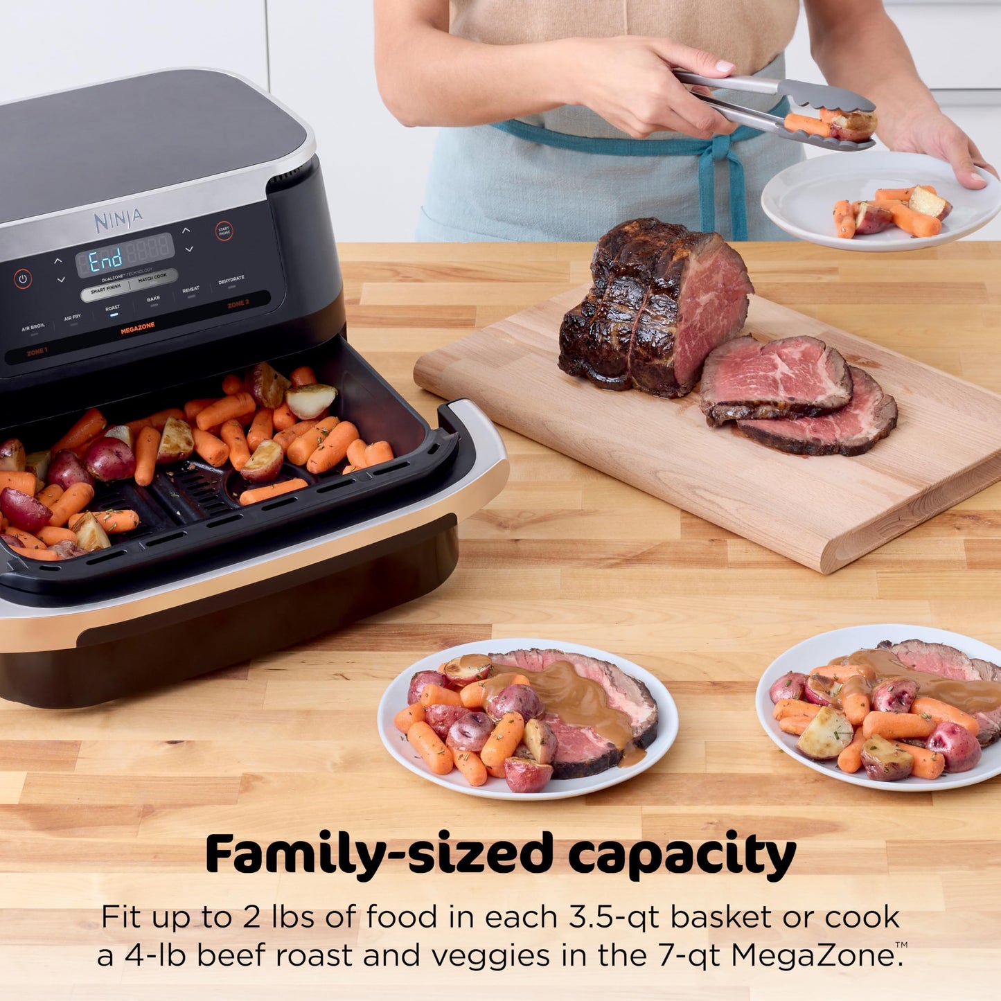 Ninja Foodi Air Fryer | 6-in-1 with 7-QT MegaZone & Basket Divider for Large Proteins & Full Meals | Cook 2 Foods at Once | 450° F | Air Fry, Roast, Broil, Dehydrate, Keep Warm & Bake | Black | DZ071