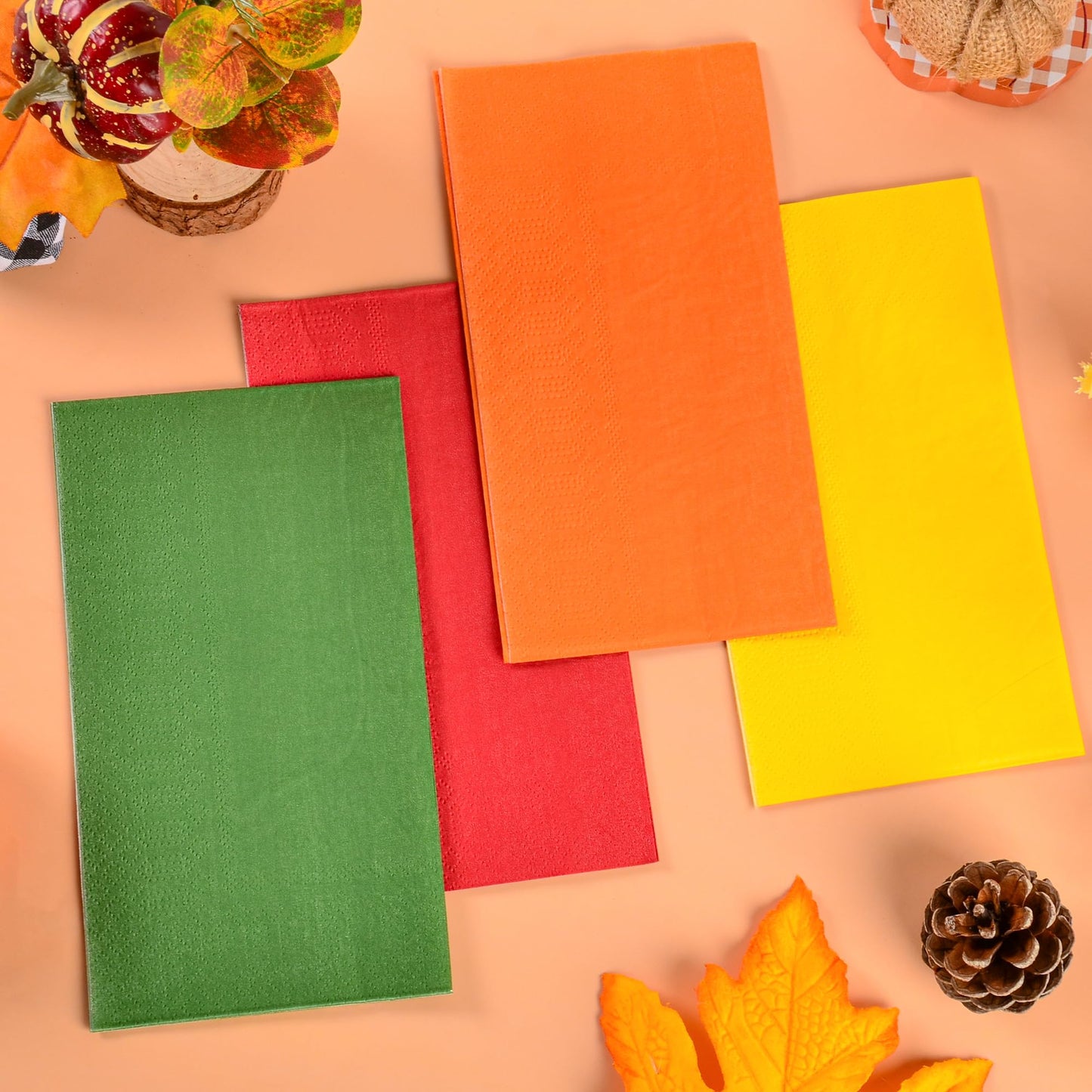100 Pcs Fall Guest Paper Napkins Red Orange Yellow Green Thanksgiving Hand Towels Gradient Autumn Harvest Disposable 3 Ply Bathroom Napkins for Party Supplies Table Decor
