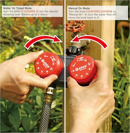 Eden 25124 Mechanical Watering Timer - 2-Zone Control for Efficient Garden Irrigation | Red & Grey