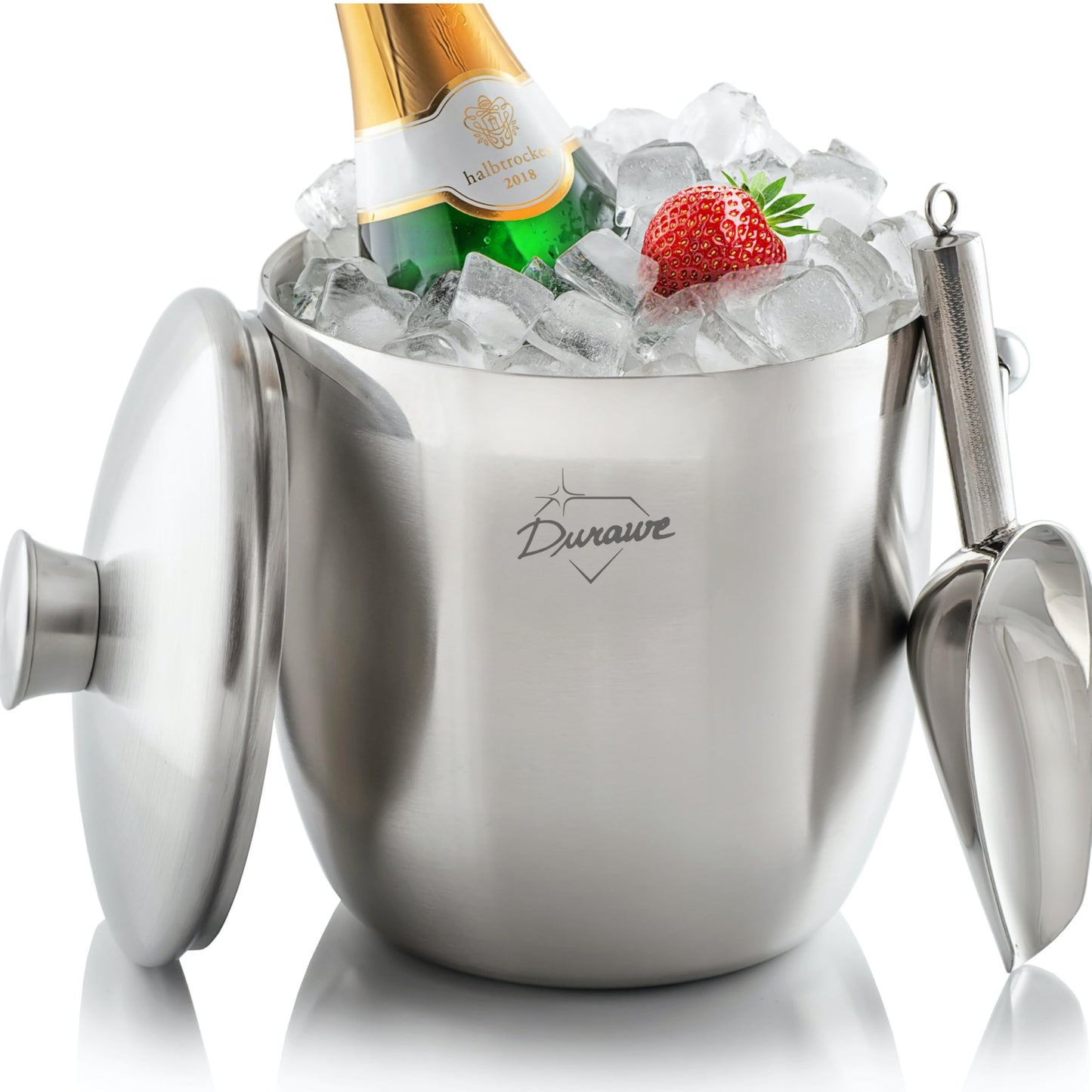 3L Insulated Ice Bucket, Champagne Bucket, Ice Bucket with Lid and Tongs, Stainless Steel, Strainer, Ice Scoop, Large Ice Buckets for Parties with Lid, Champagne, Drinks Bucket, Beer and Wine Bucket