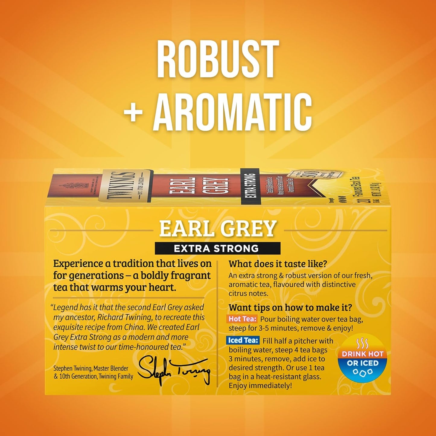 Twinings Earl Grey Extra Strong Black Tea - Citrus & Bergamot Flavor, 120 Individually Wrapped Bags