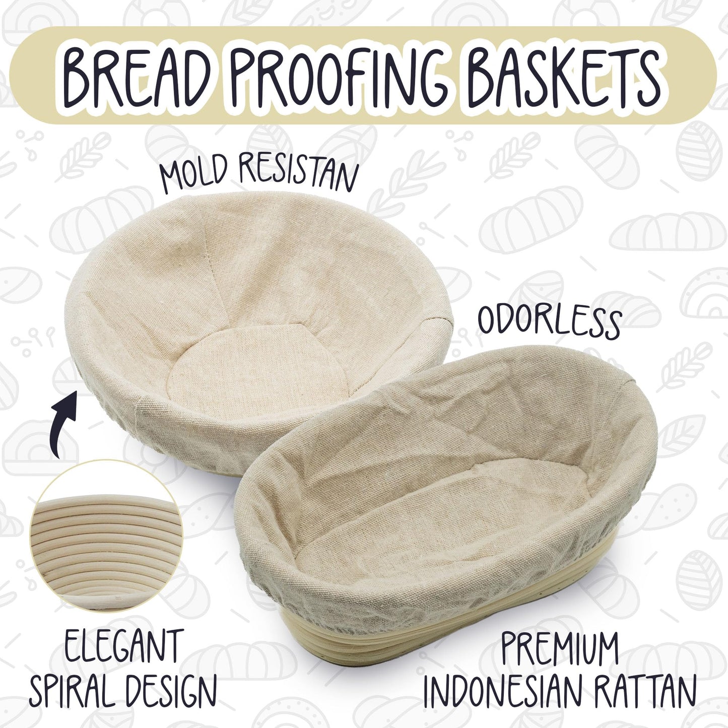 Sourdough Bread Baking Kit Full (15 Piece), Includes 34oz Sourdough Starter Jar, 2 Natural Rattan Proofing Baskets, Pastry Mat, Bread Sling, Dough Whisk, Scrapers, Lame, Perfect Tools for Bakers