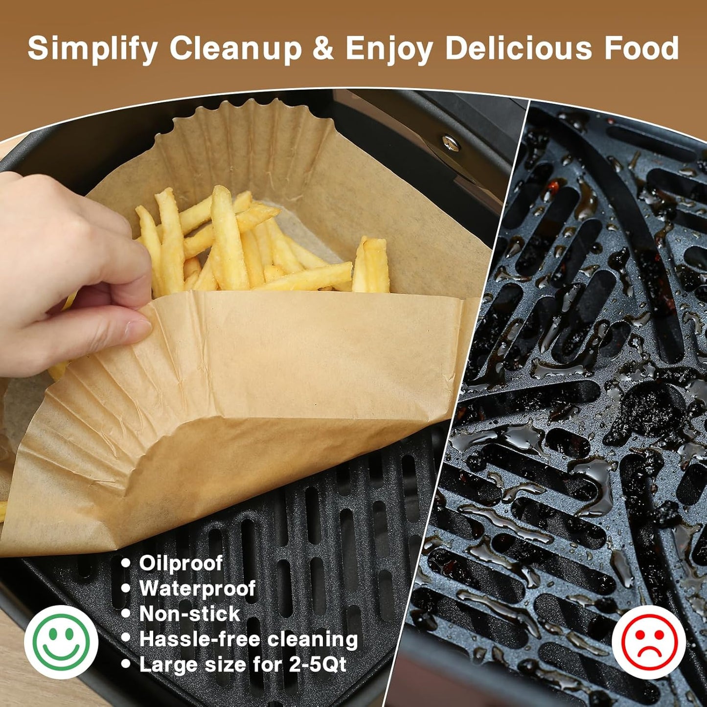 Air Fryer Liners | 100PCS Non-Stick Parchment Paper for 3-5QT Air Fryers & Microwaves - 6.5 Inch Square