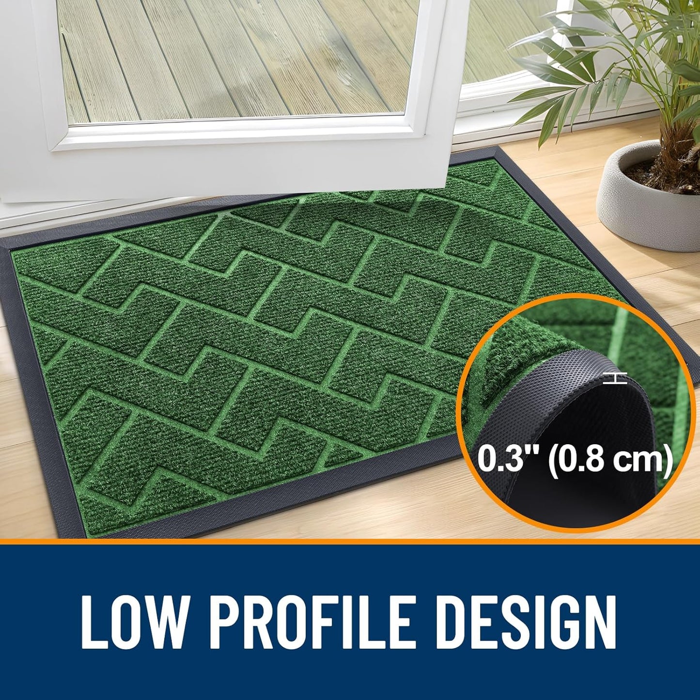 OLANLY Waterproof Front Door Mat - All-Season Indoor Outdoor Doormat | Sturdy Natural Rubber, Herringbone Brick (Green, 47x32)