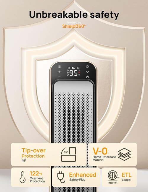 DREO Portable Space Heater - Fast 25" Room Heater with Remote & Thermostat | Overheat & Tip-Over Protection, Gold