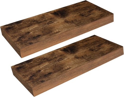 HOOBRO Floating Wall Shelves - Set of 2 Rustic Brown 15.7" Shelves with Invisible Brackets for Home & Office