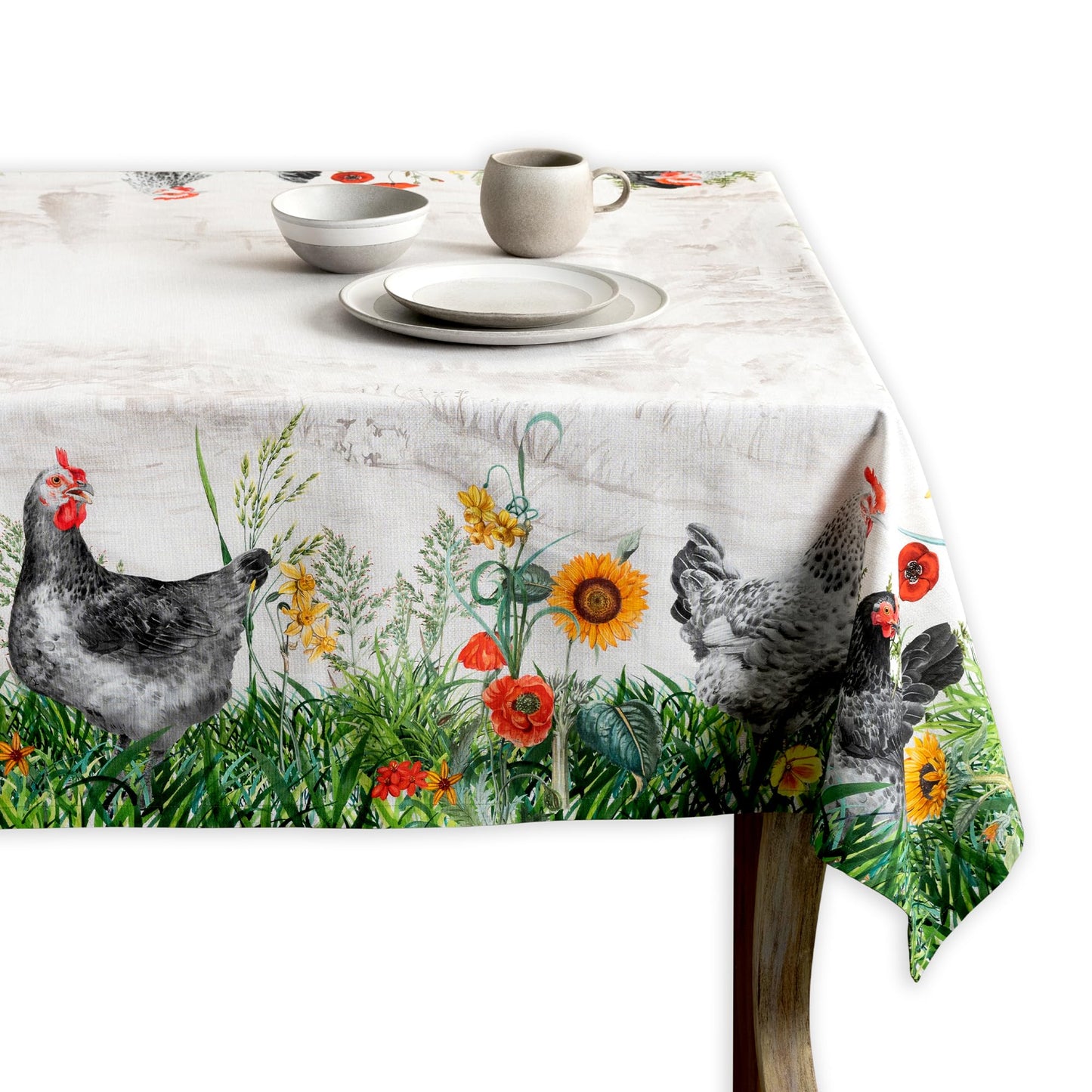 Maison d' Hermine Table Cloth Rectangle Table 100% Cotton 70 x 90 Inches Tablecloth Reusable Decorative for Dining Kitchen Room Farmhouse Home Gifts for Mothers Day Spring Summer - Basse Cour