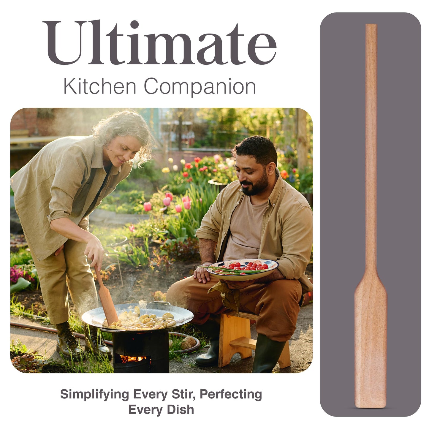 Flat Wooden Spatula for Cooking - 32" Long Wooden Stirring Paddle for Cooking, Mixing, Brewing in Big Stock Pots, Hand-Held Beech Wood Pot Stirrer Wooden Spoon for Kitchen