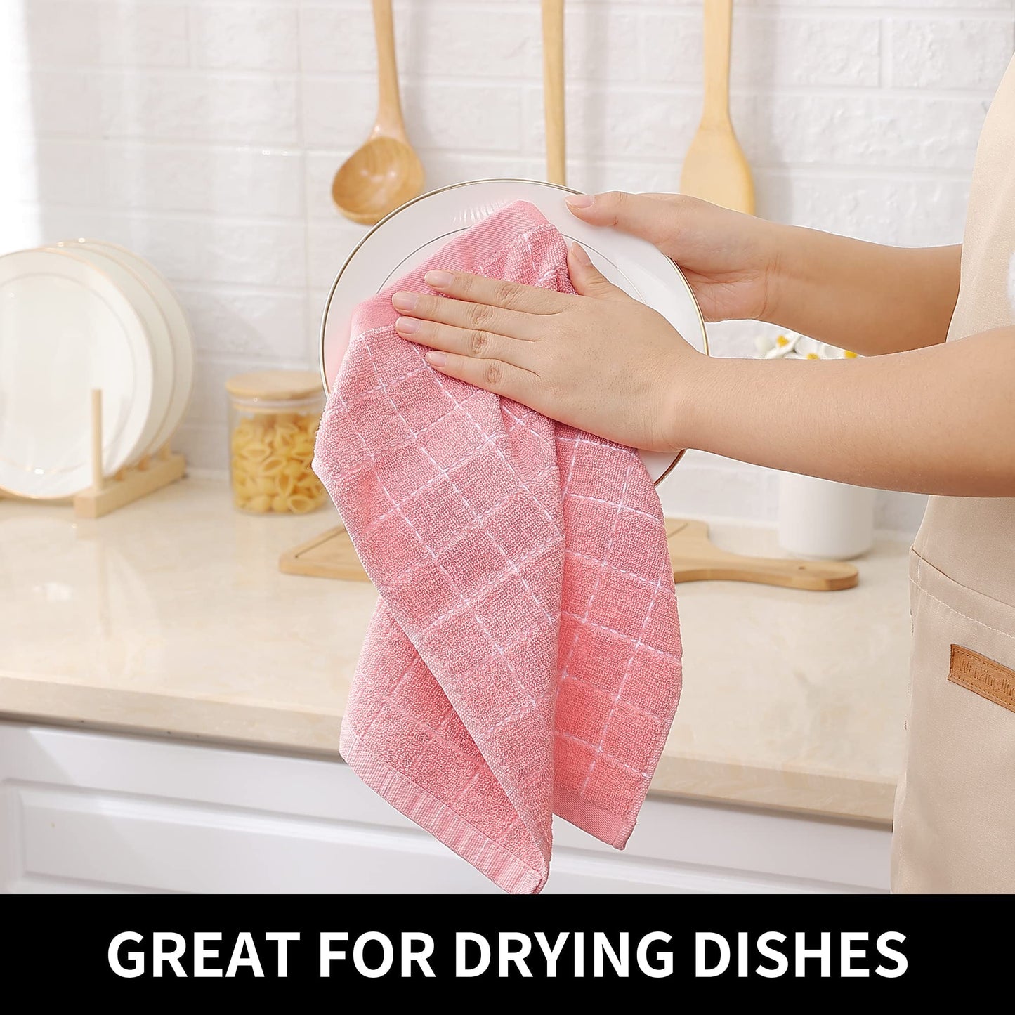 Homaxy 100% Cotton Terry Kitchen Dish Cloths, Ultra Soft and Absorbent Dish Towels for Kitchen, Suitable for Drying and Washing Dishes, 24 Pack, 12 x 12 Inches, Pink