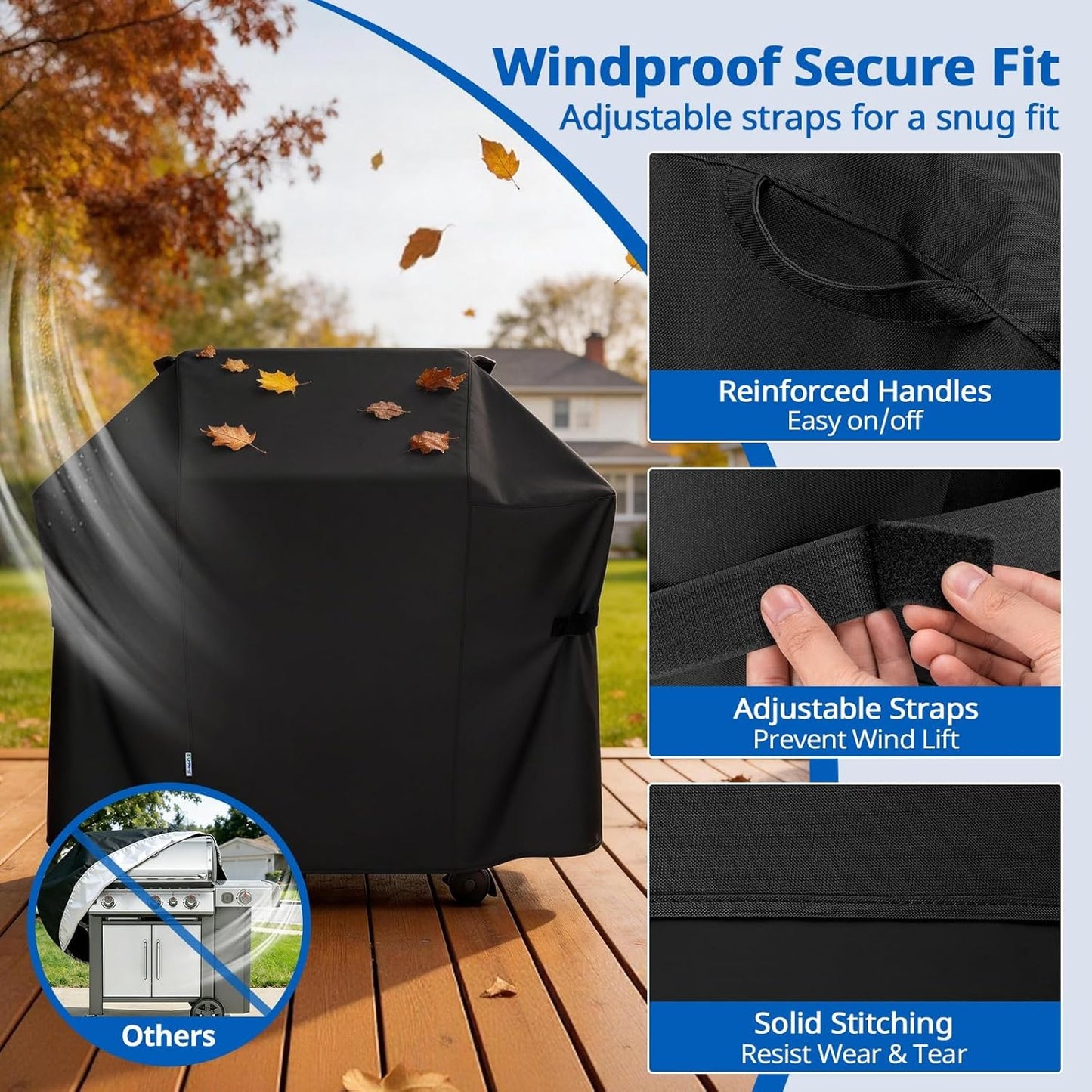 SunPatio BBQ Grill Cover - 52 Inch Waterproof & Durable Gas Barbecue Cover for Weber Spirit | Charbroil & Kenmore Grills
