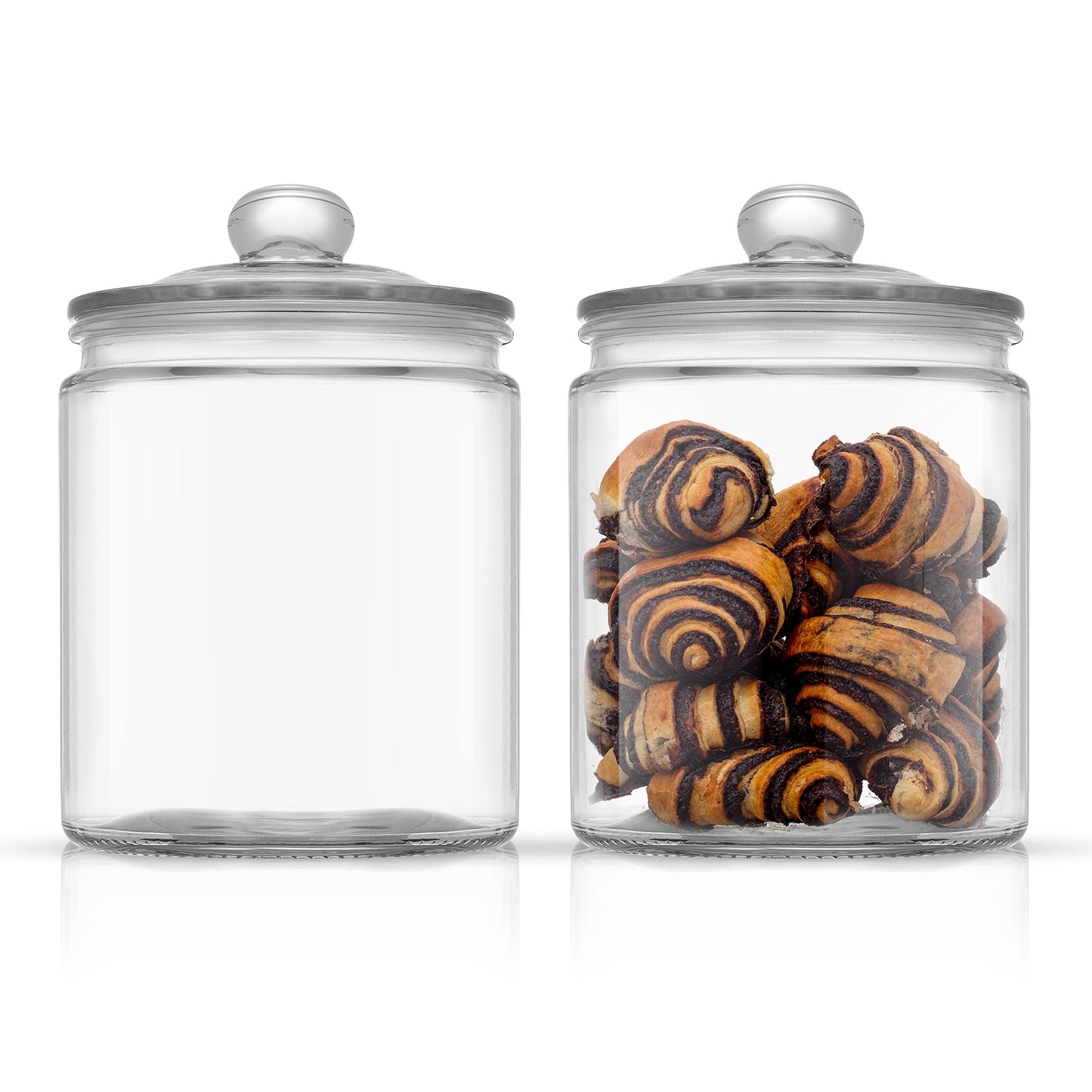 JoyJolt Elegant Cookie Jar. 2 Large Glass Jar With Lid. Jars for Kitchen Counter with Lids, Candy Jar, Decorative Apothecary Canisters, Half Gallon Lid Airtight