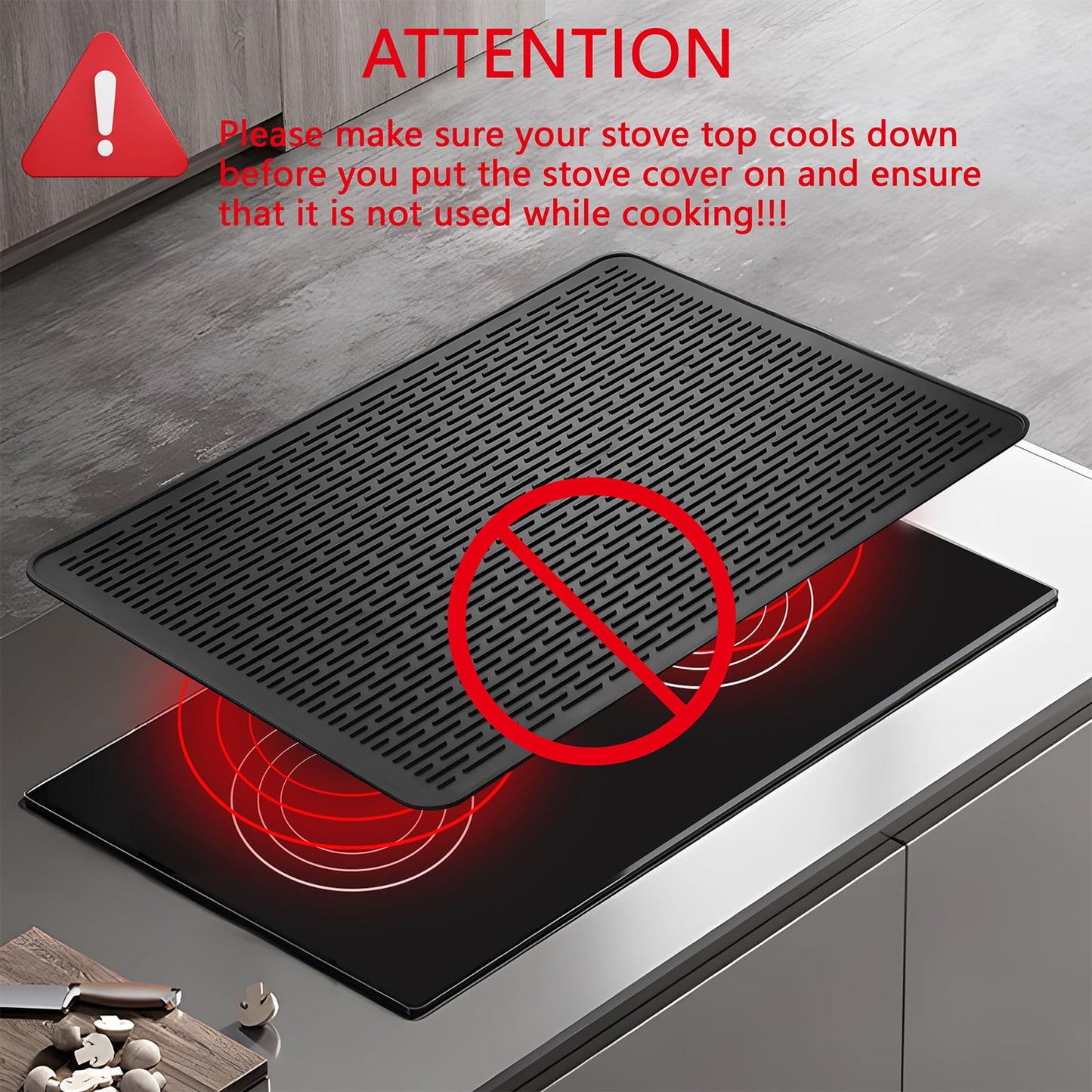Silicone Stove Top Cover Mat, 36"x21" Silicone Electric Stove Top Protector, Heat Resistant Glass Cooktop Cover, RV Cooktop Protector Mat for Counter (Blcak)