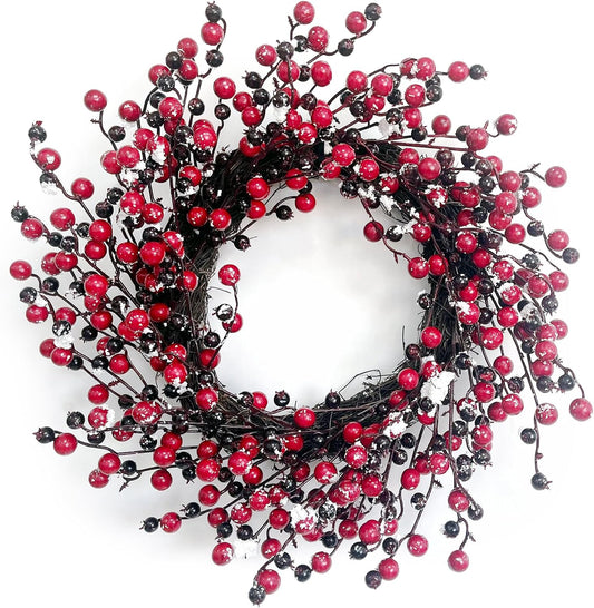Huashen Spring Winter Front Door Wreath 24 Inch Winter Wreaths for Front Door with Pine Cones and Red Berries, PU Magnolia Christmas Wreaths Perfect for Indoor or Outdoor Decor Thanksgiving Décor