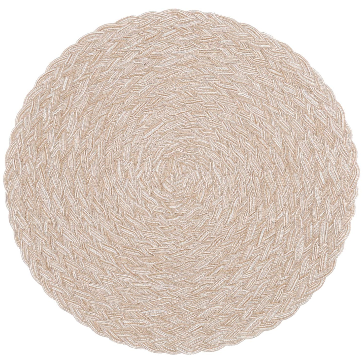 SHACOS Round Braided Placemats 15 inch Set of 4 Boho Woven Washable Kitchen Table Placemats for Home Wedding Party (T-Beige, 4)