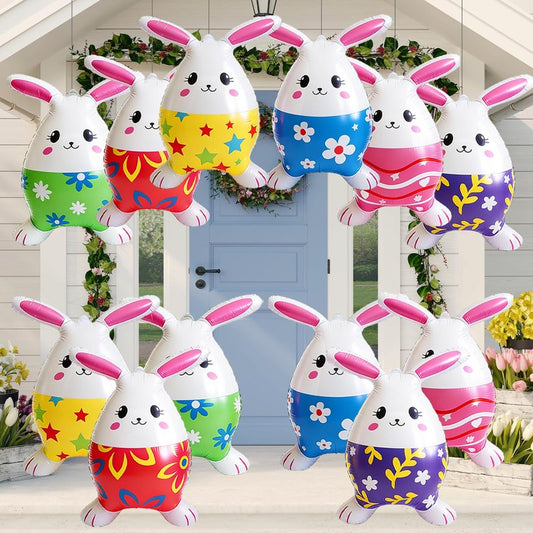 12 Pcs 18 Inch Inflatable Easter Eggs Decorations, Large Blow Up Easter Bunny Eggs Set, Colorful PVC Easter Decorations for Indoor & Outdoor, Yard, Lawn, Garden, Party