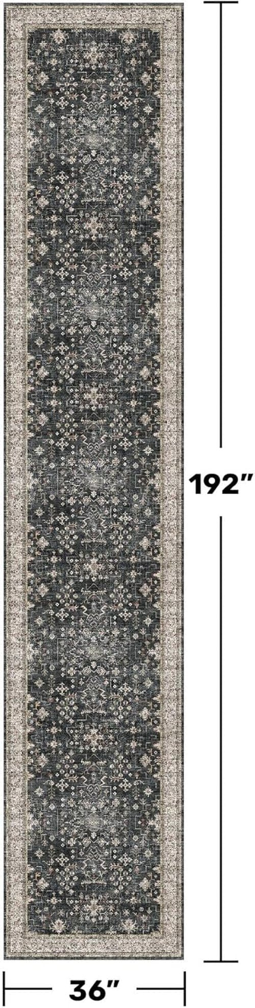 Hazo Haus Black Boho Runner Rug - Washable 3x16 ft | Waterproof, Non-Slip, Stain & Fade Resistant