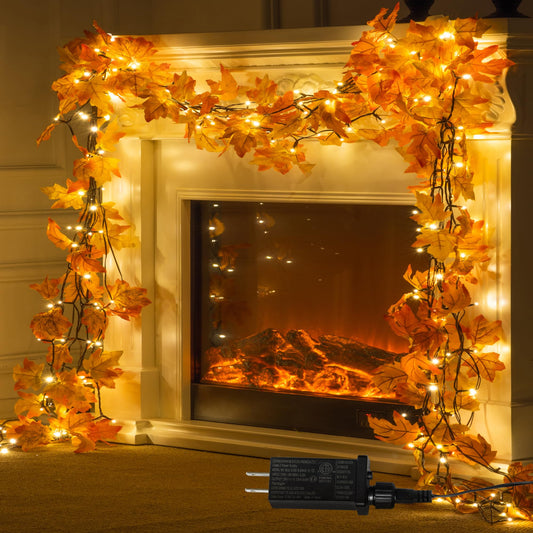 Clycaloor 66ft Maple Leaves 200LED String Lights Fall Decor for Home Lighted Fall Garland Decorations Thanksgiving Halloween Decor Full String Lights for Indoor Room Autumn Harvest