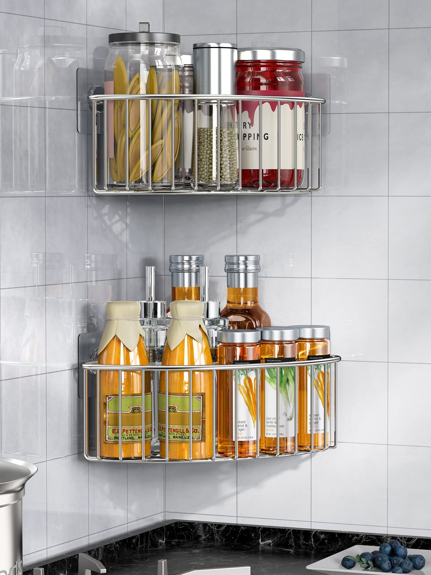 SMARTAKE 2-Pack Corner Shower Caddy Deep Basket Design, SUS304 Stainless Steel, Wall Mounted Bathroom Shelf with Adhesive, Storage Organizer for Toilet, Dorm and Kitchen (Silver)