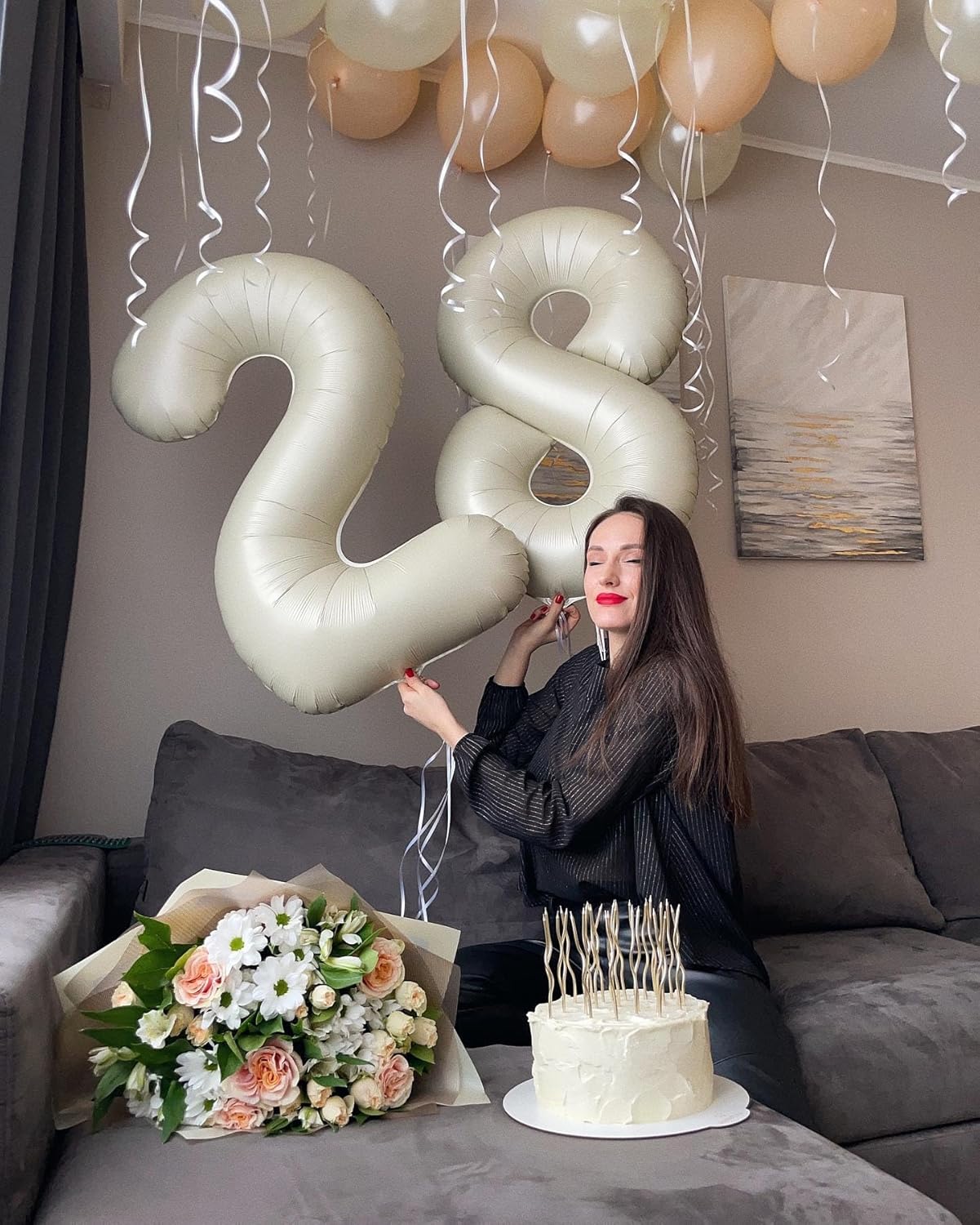 Number 8 Balloon - Cream 40 Inch Birthday Decoration for Boys & Girls | Party Supplies