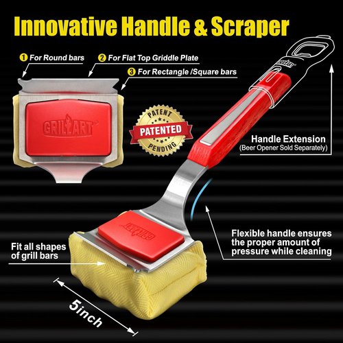 GRILLART Grill Brush - Bristle-Free BBQ Cleaner with Replaceable Head | Safe for Cast Iron & Stainless Steel Grates - Red