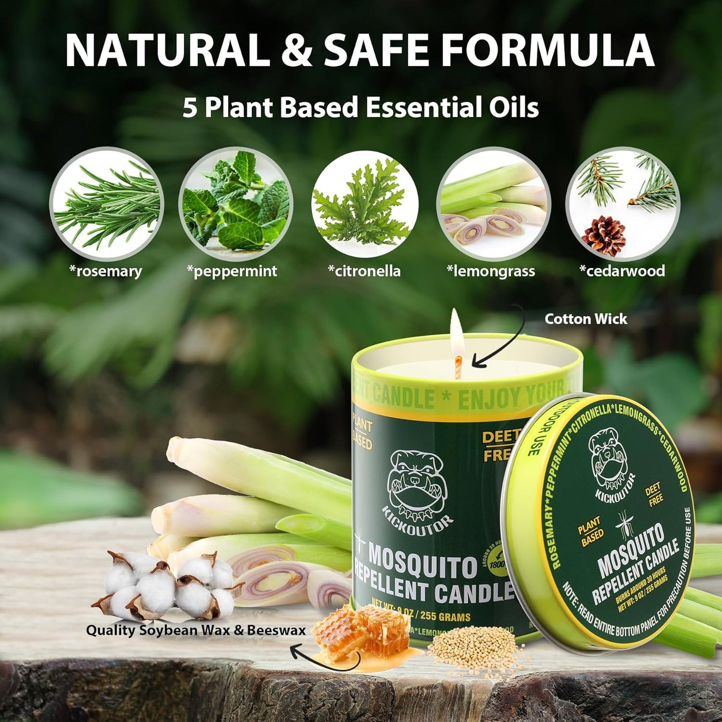 KICKOUTOR® Mosquito Repellent Candles - 2-Pack | 60-Hour DEET-Free Bug Protection with Essential Oils